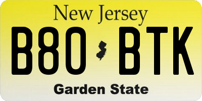 NJ license plate B80BTK