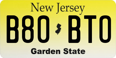 NJ license plate B80BTO