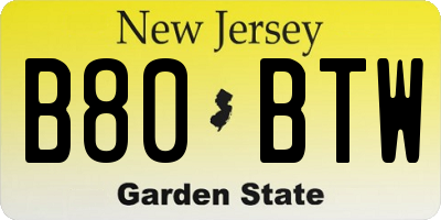 NJ license plate B80BTW