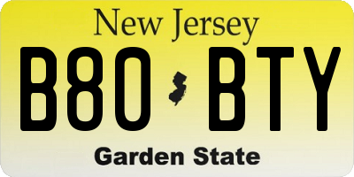NJ license plate B80BTY