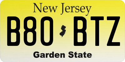 NJ license plate B80BTZ
