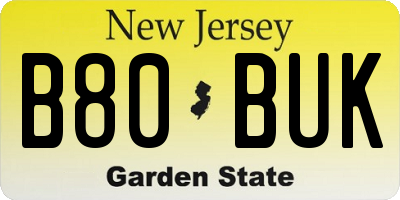 NJ license plate B80BUK