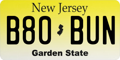 NJ license plate B80BUN