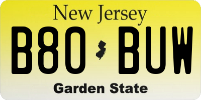 NJ license plate B80BUW
