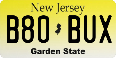 NJ license plate B80BUX