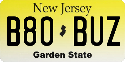 NJ license plate B80BUZ