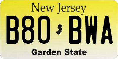 NJ license plate B80BWA