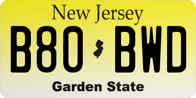 NJ license plate B80BWD