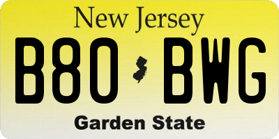 NJ license plate B80BWG