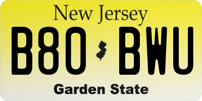 NJ license plate B80BWU