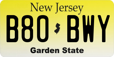 NJ license plate B80BWY