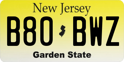 NJ license plate B80BWZ