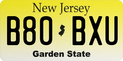 NJ license plate B80BXU