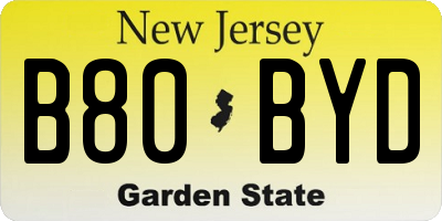NJ license plate B80BYD