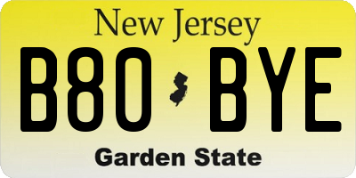 NJ license plate B80BYE