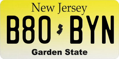 NJ license plate B80BYN