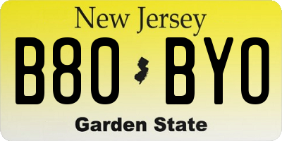 NJ license plate B80BYO