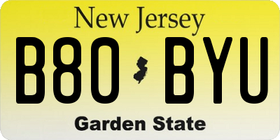 NJ license plate B80BYU