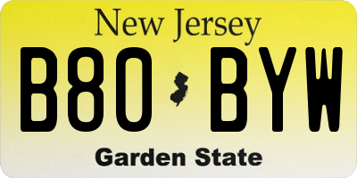 NJ license plate B80BYW