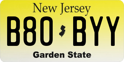 NJ license plate B80BYY