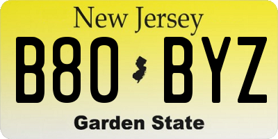 NJ license plate B80BYZ