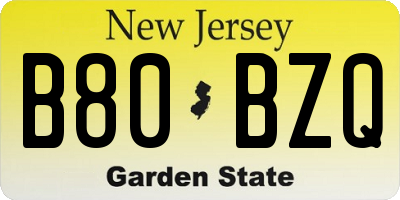 NJ license plate B80BZQ