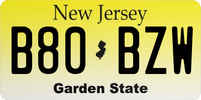 NJ license plate B80BZW