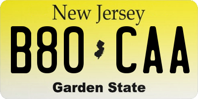 NJ license plate B80CAA