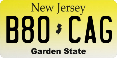 NJ license plate B80CAG