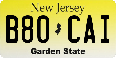 NJ license plate B80CAI