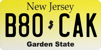 NJ license plate B80CAK