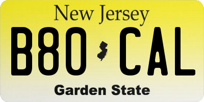 NJ license plate B80CAL