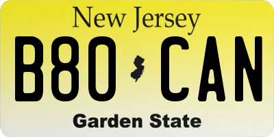 NJ license plate B80CAN