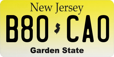 NJ license plate B80CAO