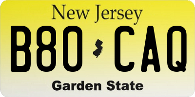 NJ license plate B80CAQ
