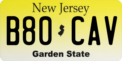 NJ license plate B80CAV
