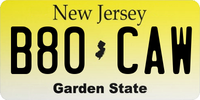 NJ license plate B80CAW