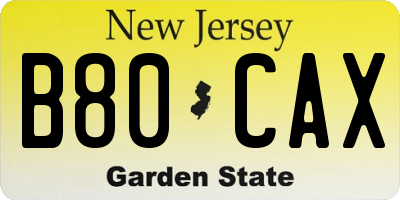 NJ license plate B80CAX