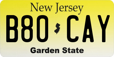 NJ license plate B80CAY