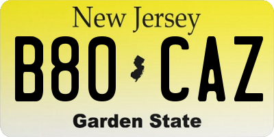 NJ license plate B80CAZ