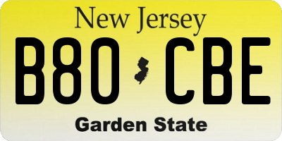 NJ license plate B80CBE