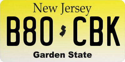 NJ license plate B80CBK