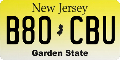 NJ license plate B80CBU