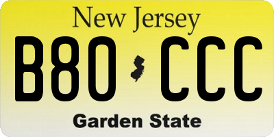 NJ license plate B80CCC