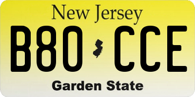 NJ license plate B80CCE
