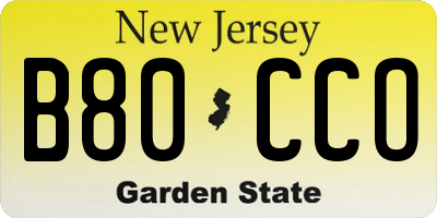 NJ license plate B80CCO