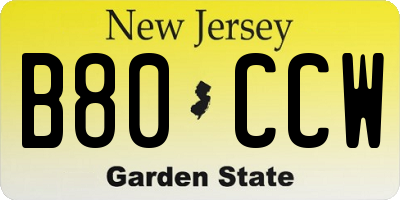 NJ license plate B80CCW