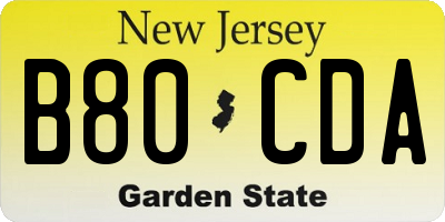 NJ license plate B80CDA