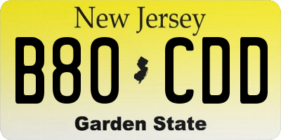 NJ license plate B80CDD