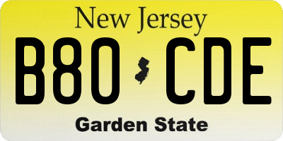 NJ license plate B80CDE
